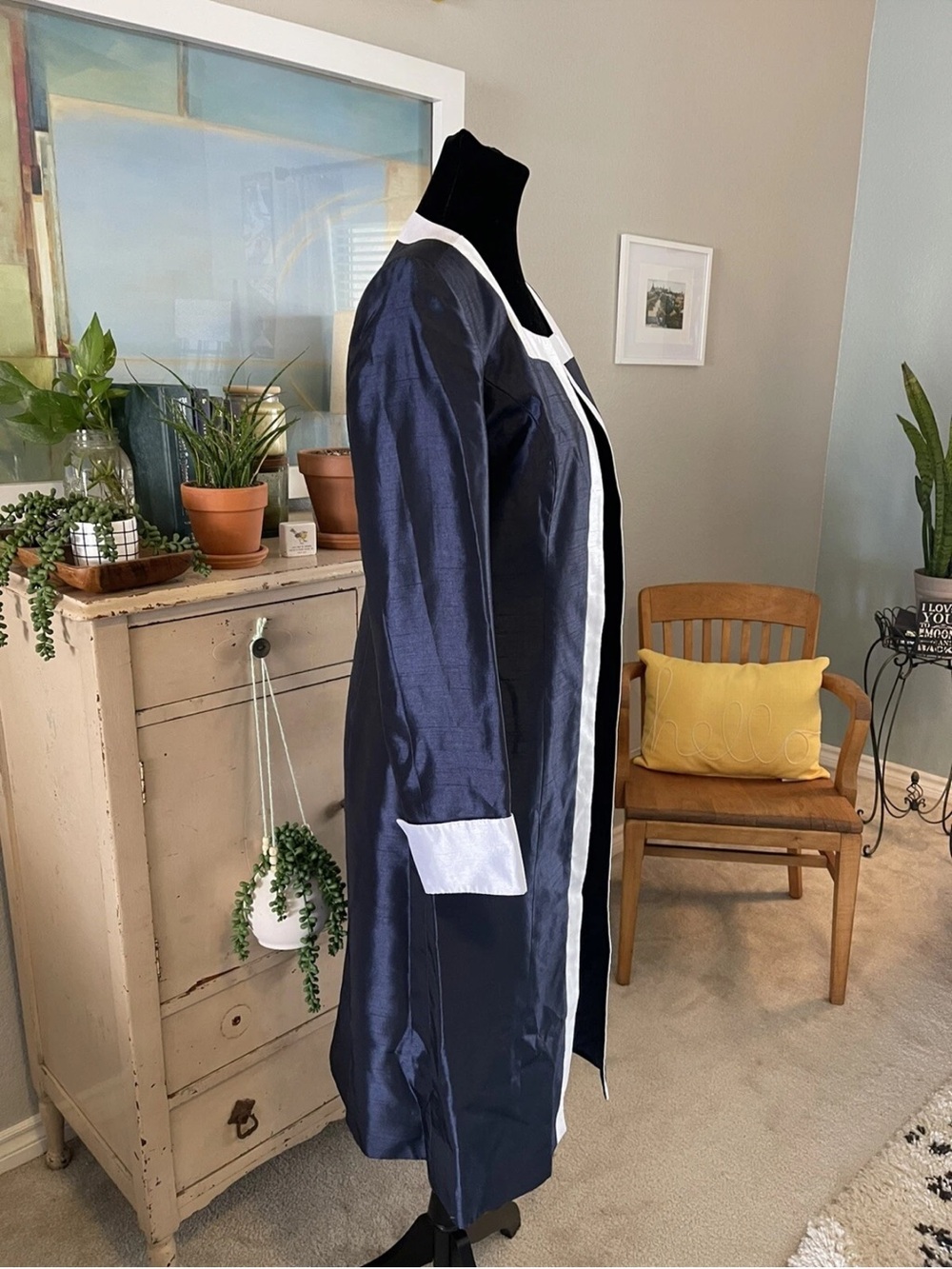NWT Ashro Duster Jacket Long Formal Cuffed Sleeve Blue Church Clothes Wedding 6 - Picture 2 of 10